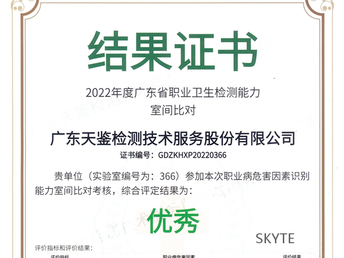 我司參加“廣東省職業(yè)衛(wèi)生技術(shù)質(zhì)量控制中心”組織能力比對(duì)考核，結(jié)果為“優(yōu)秀”